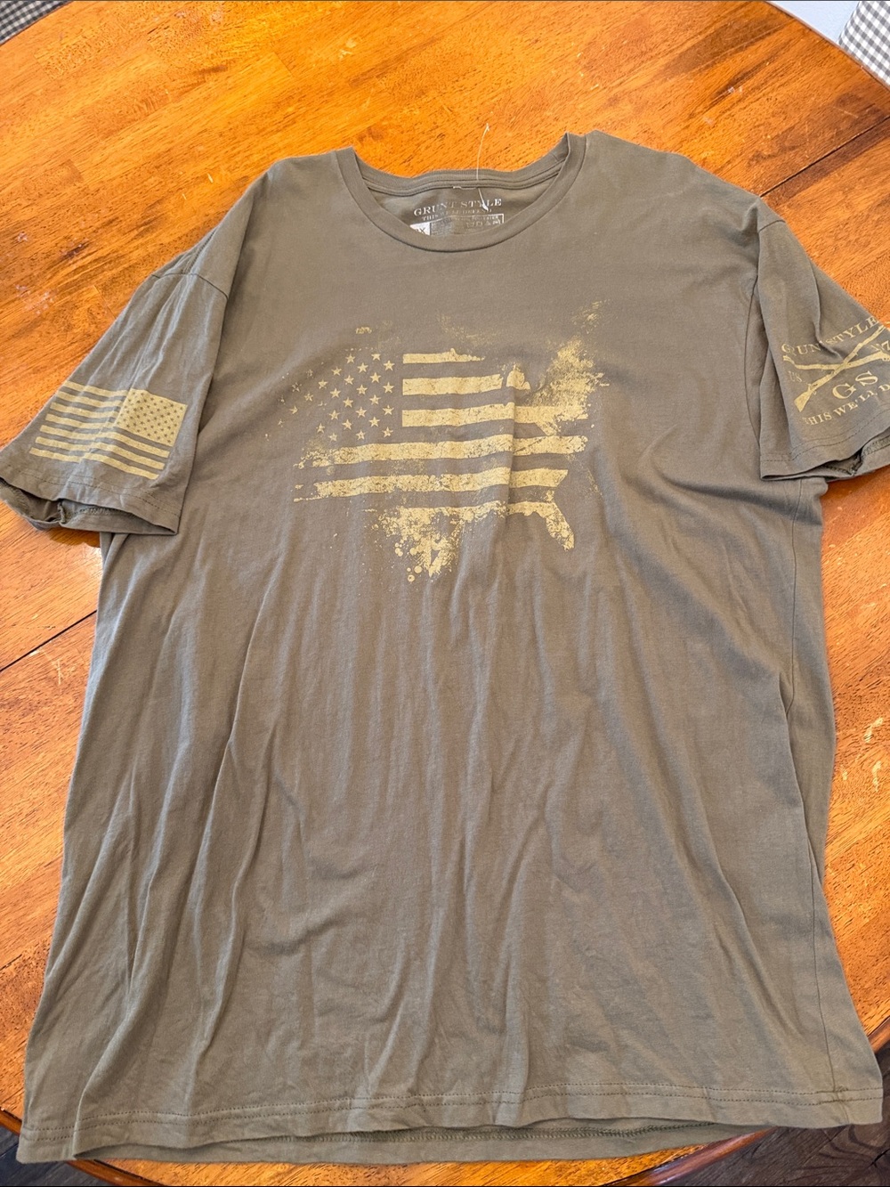 Grunt Style Olive Green Distressed Flag Tee xxl
